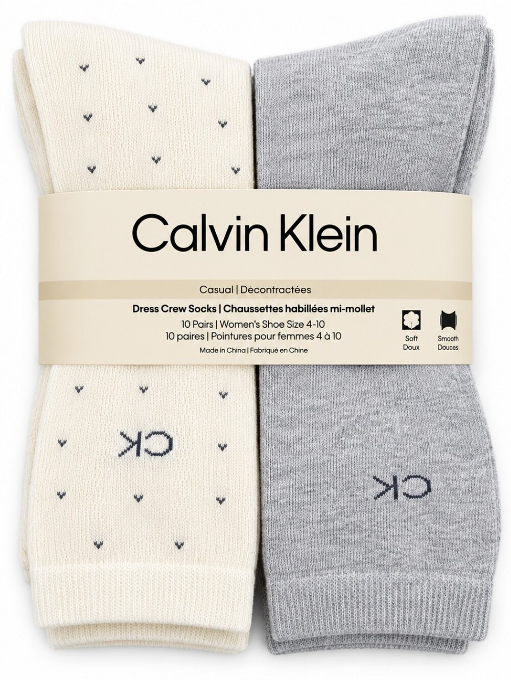 Calvin Klein Men's Dress Crew Socks - Cream & Light Gray (2-Pack)